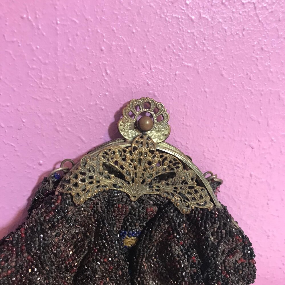 Vintage Beaded Womans Purse GUC Floral Retro Handmade Flowers Wristlet Bag Clasp - Picture 11 of 11